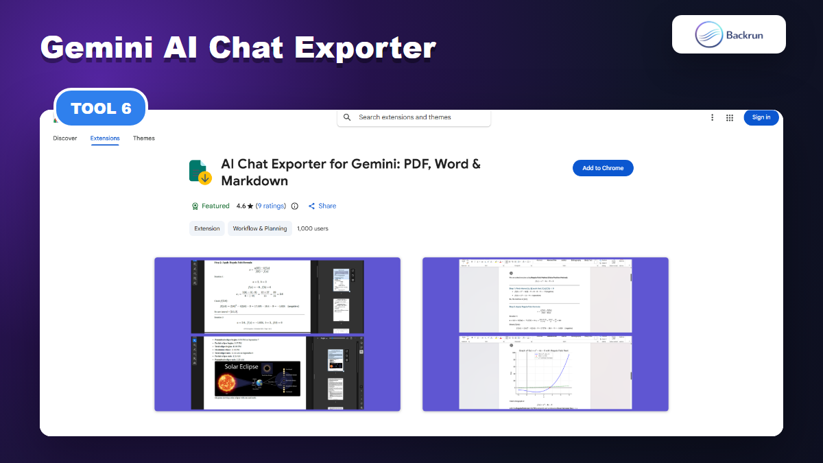 Chrome Web Store page for Gemini AI Chat Exporter