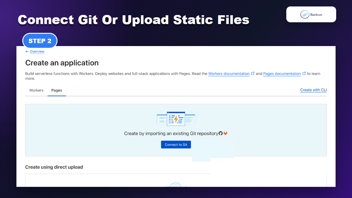 Cloudflare Pages setup screen for Git repository or direct upload