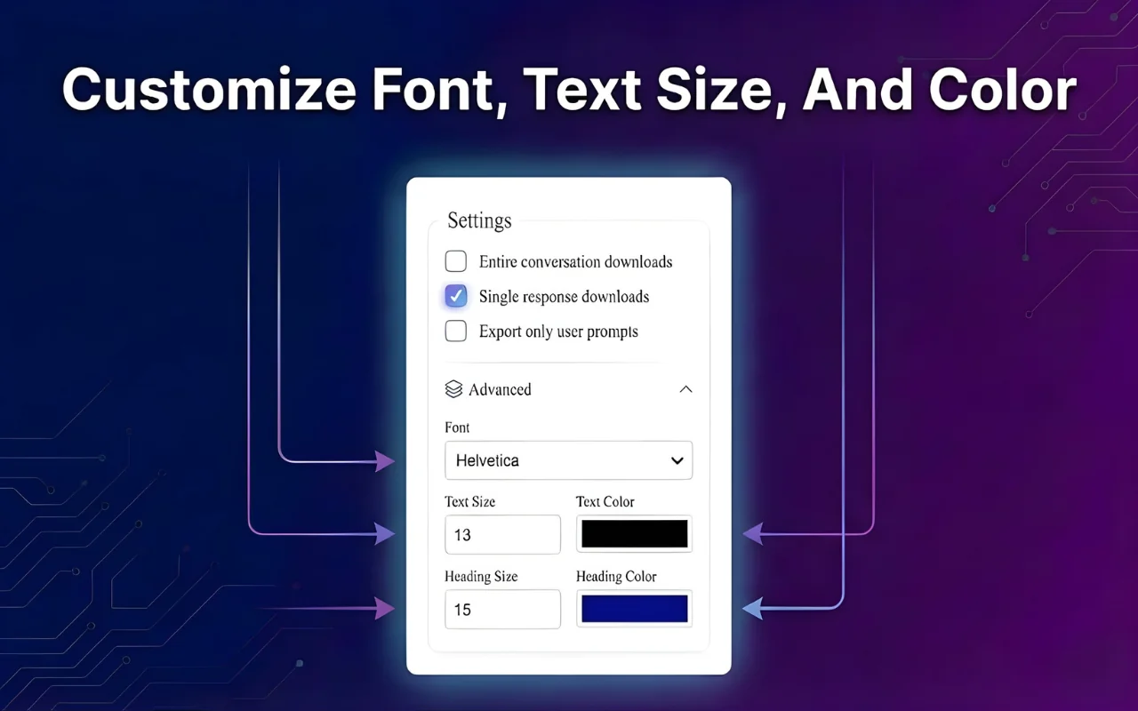 Claude Exporter panel. choose export format for Claude chat