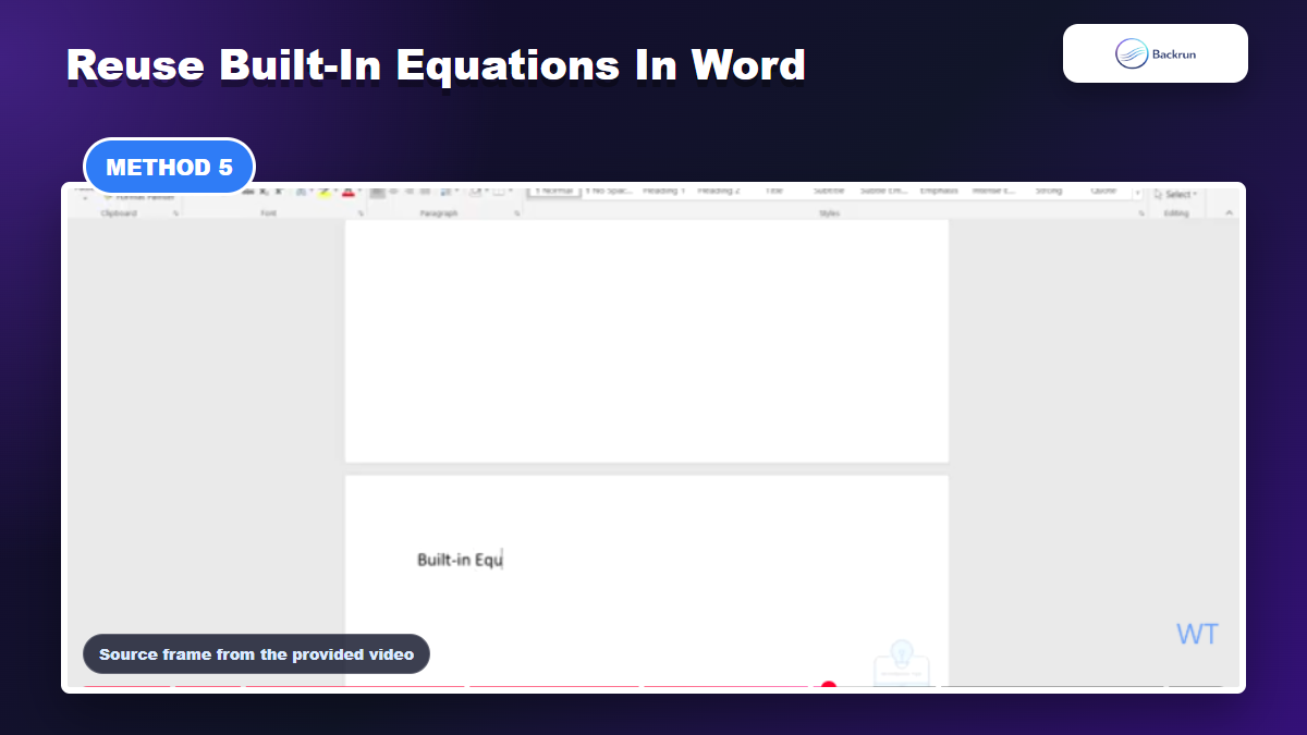 Video frame showing built-in equations in Microsoft Word
