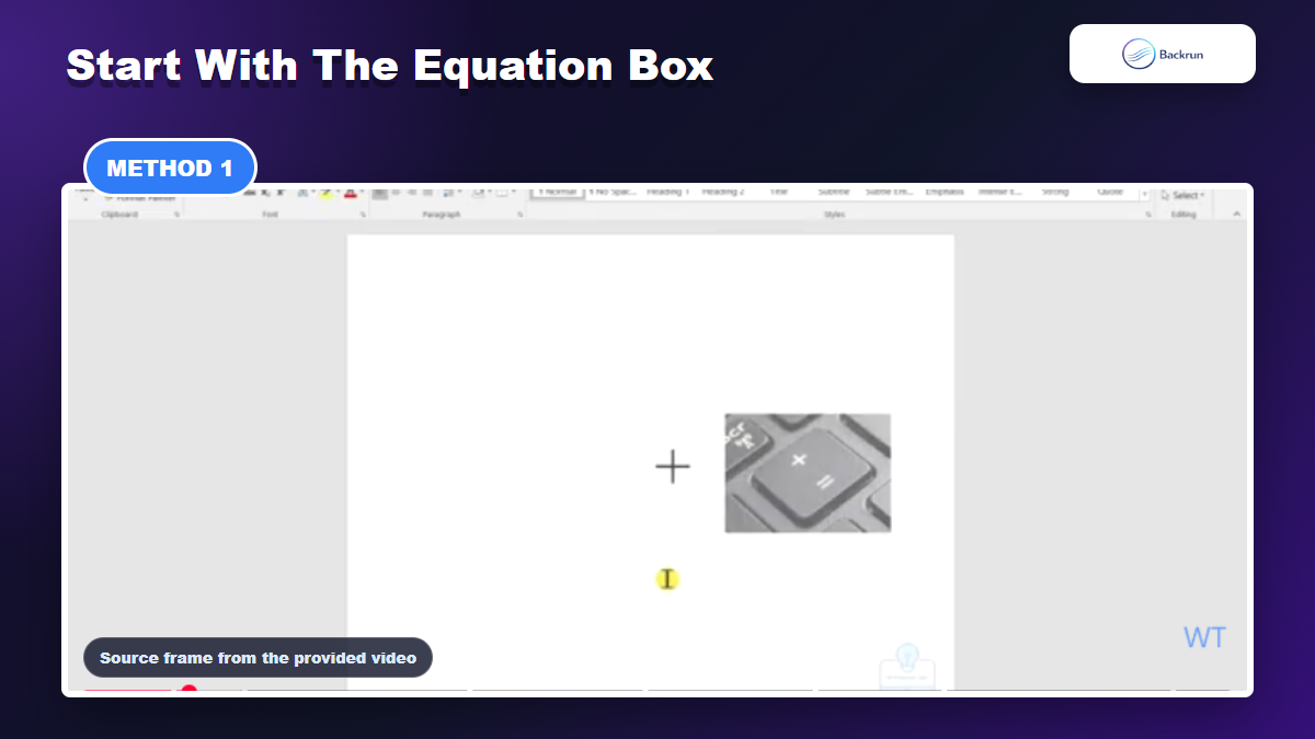 Video frame showing the Microsoft Word equation box method