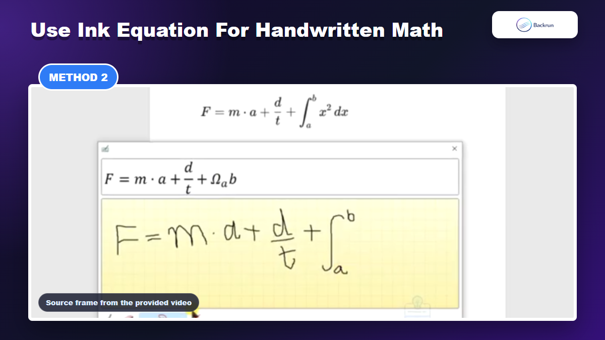 Video frame showing the Ink Equation handwriting panel in Word