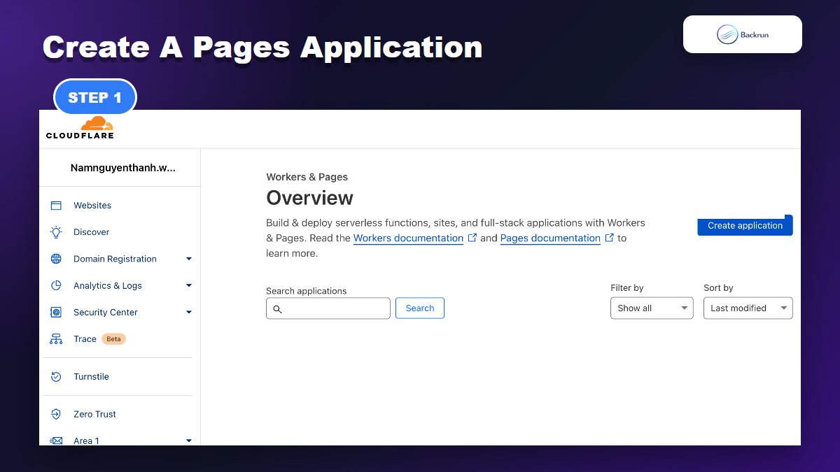 Cloudflare dashboard create application button for Pages