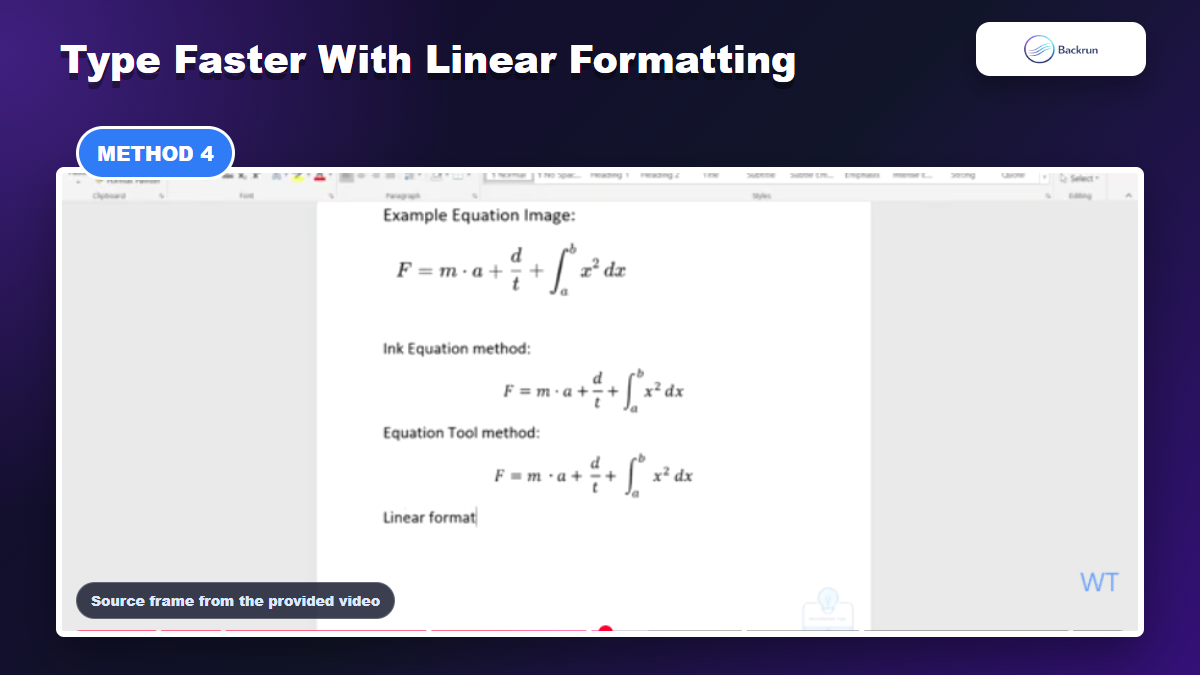 Video frame showing linear formatting examples in Microsoft Word