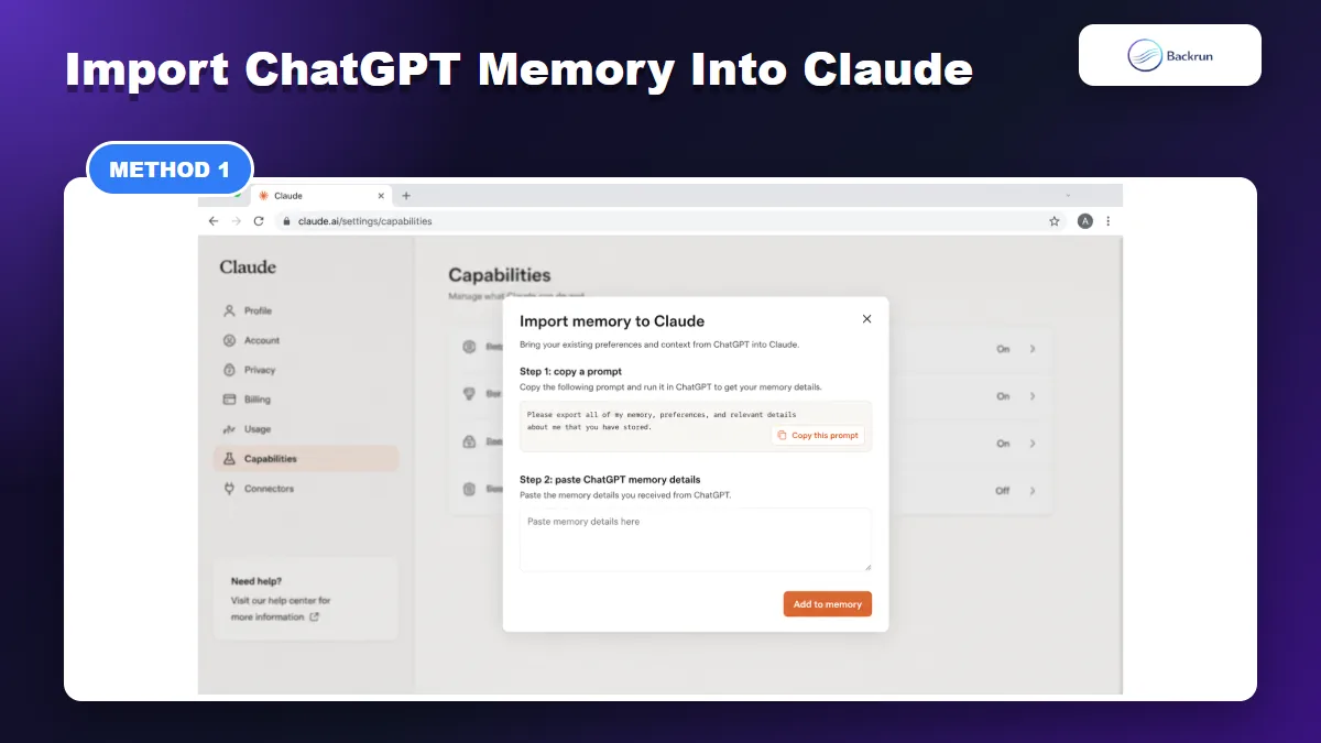 Claude import memory dialog for moving ChatGPT preferences into Claude