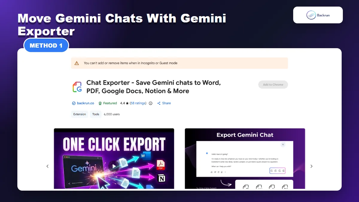 English Chrome Web Store listing for Gemini Exporter by Backrun