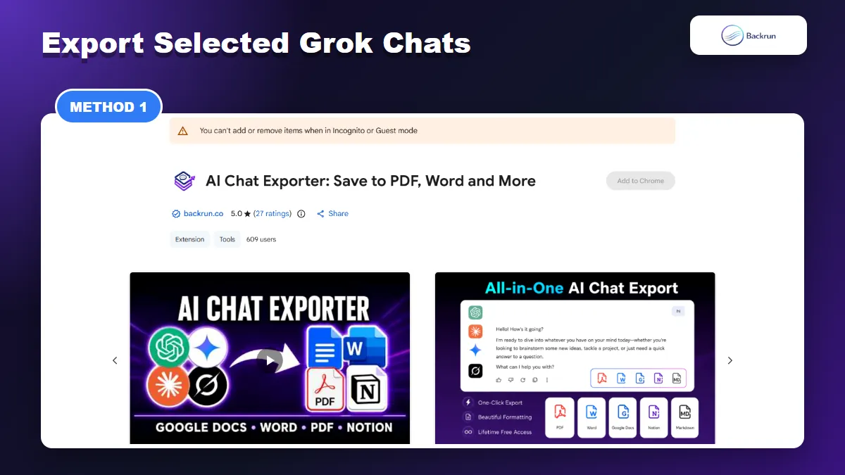 English Chrome Web Store listing for AI Chat Exporter by Backrun