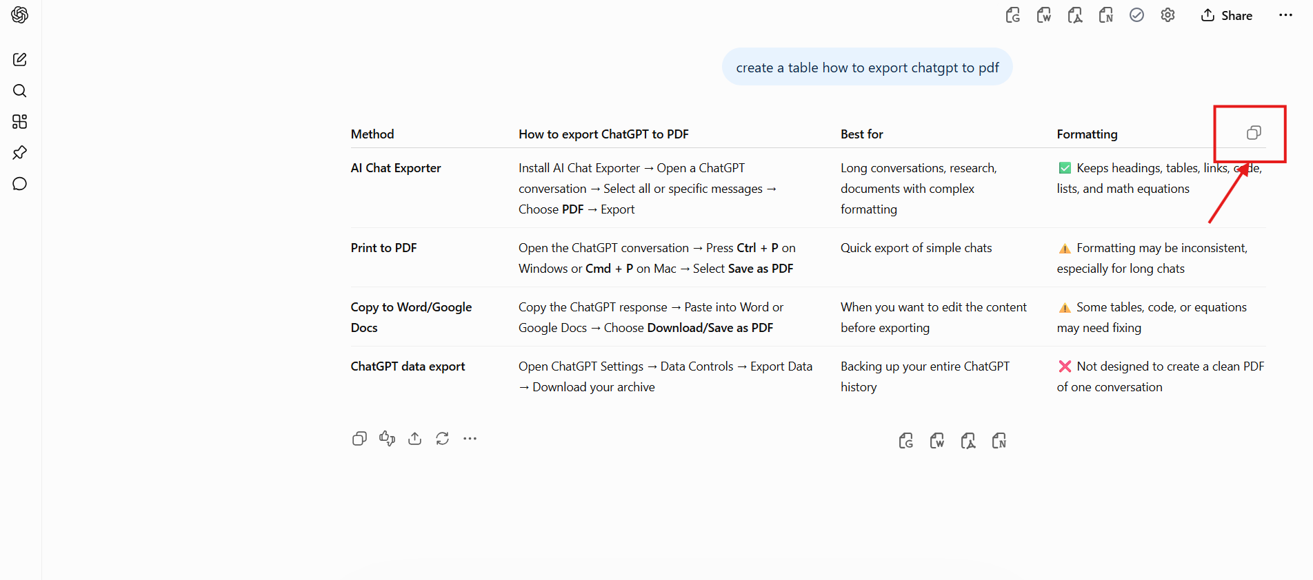 how to copy table from chatgpt to google sheet
