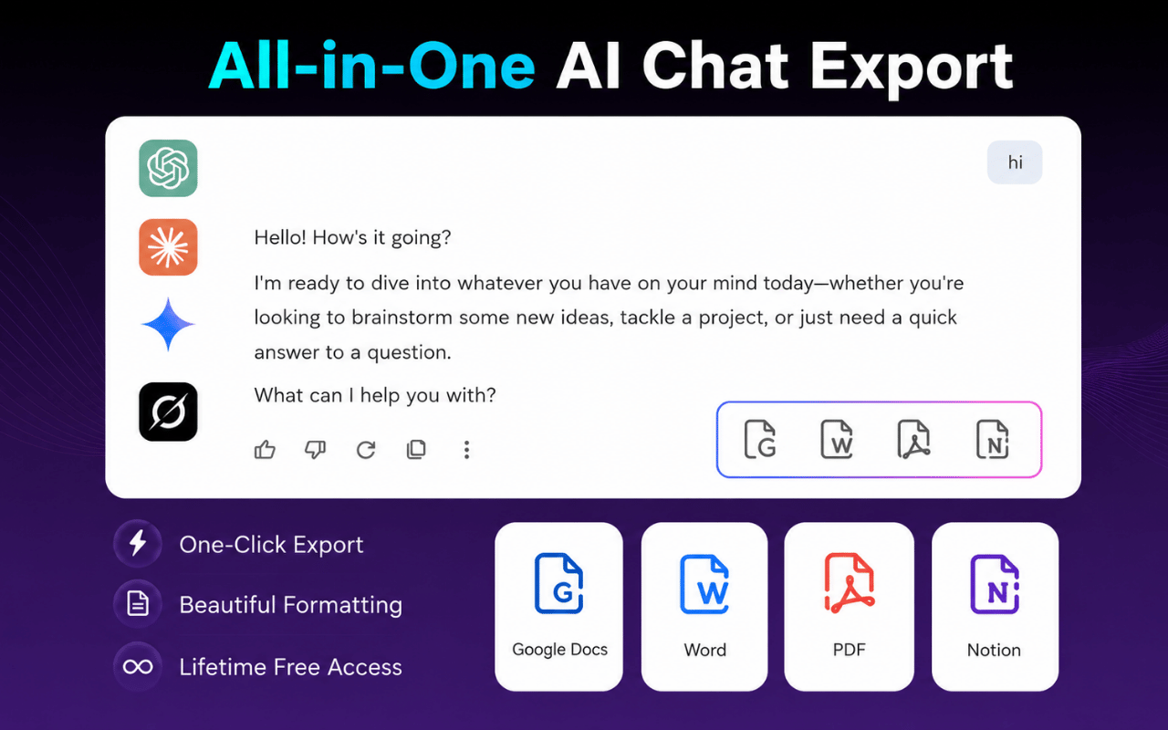 AI Chat Exporter overview with multiple export formats