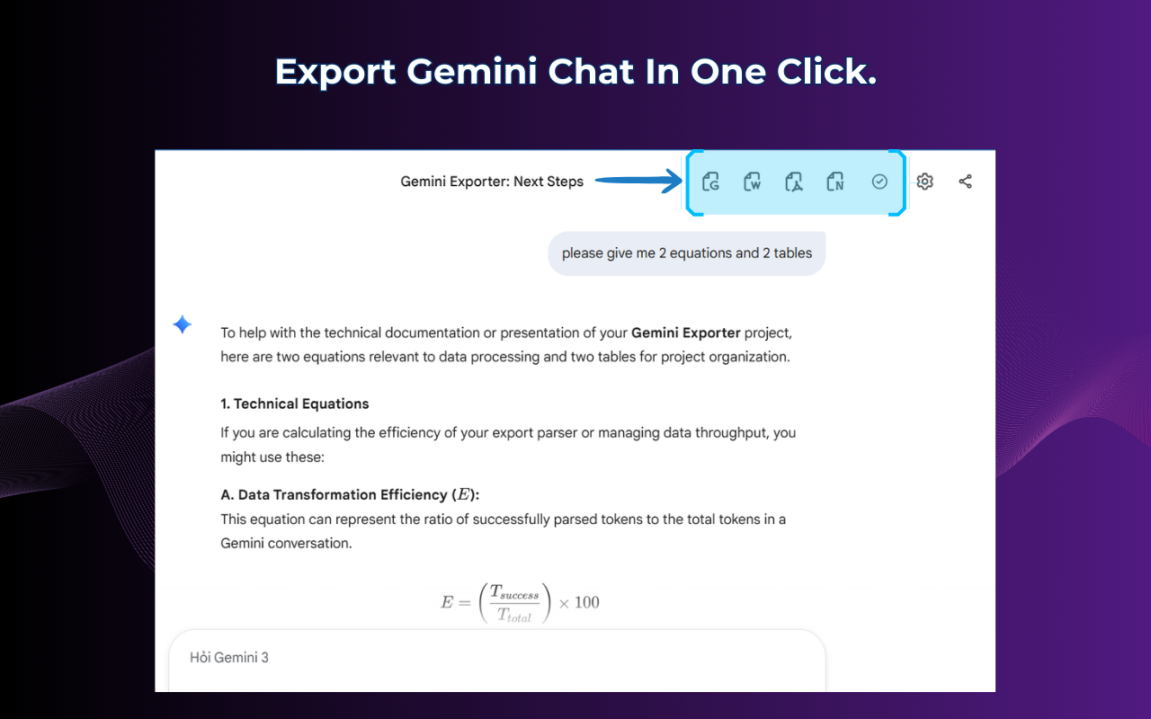 Selecting specific Gemini messages to export to Word or PDF