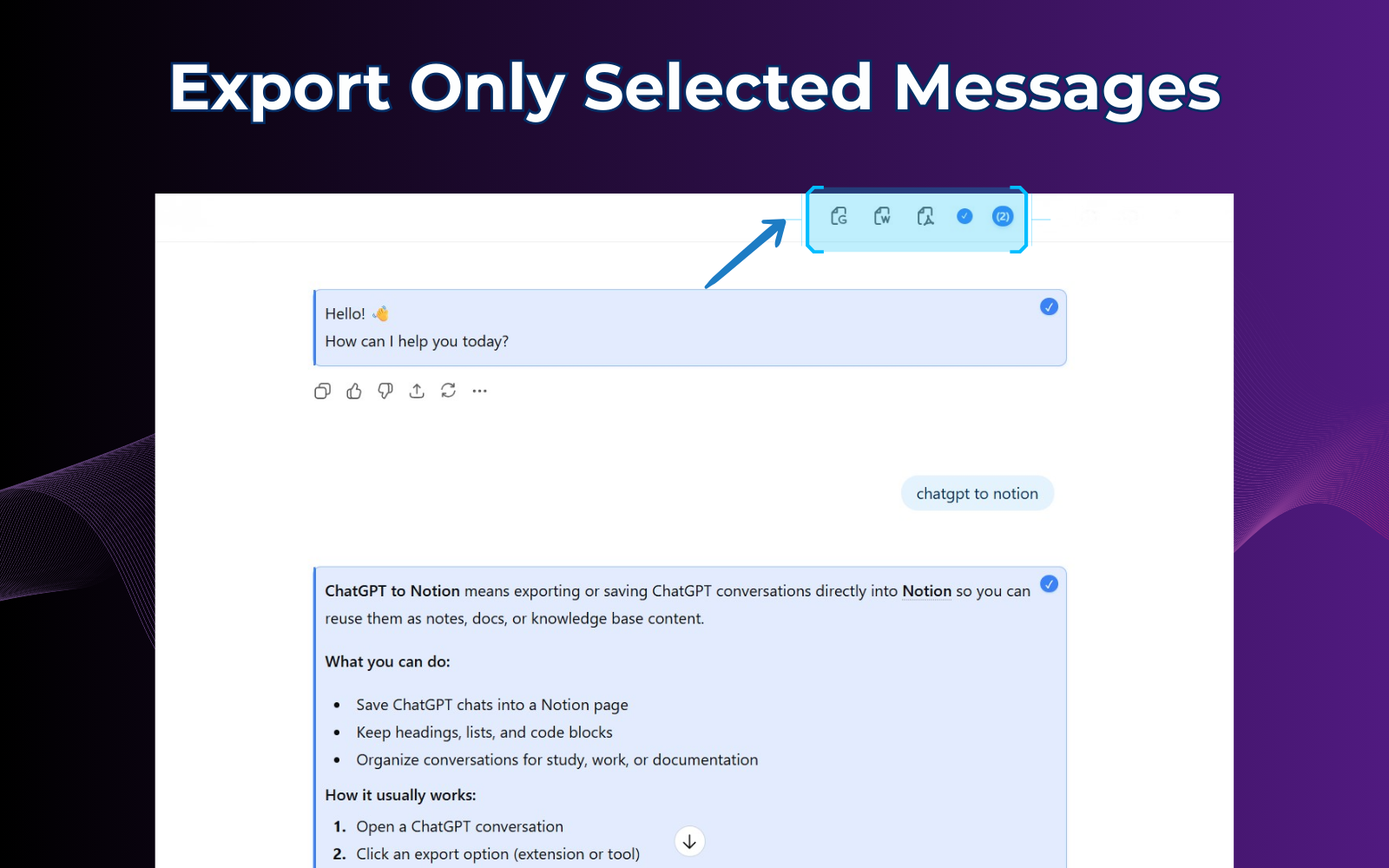 Partial message selection tool for targeted Google Docs export